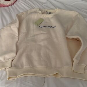 Cream Sweatshirt with Embroidered Text